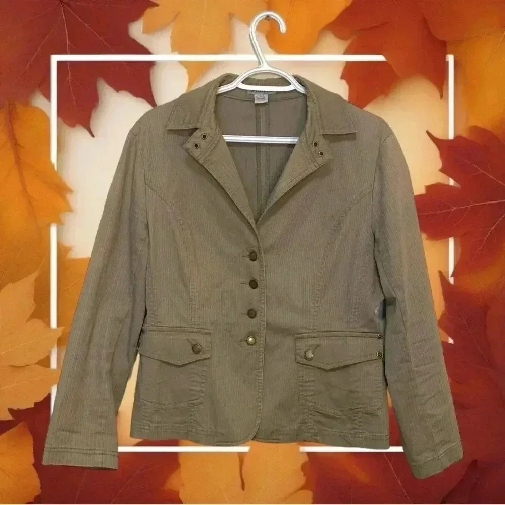 JP Evolution fitted Olive Green Spring Fall Jacket , 2 front pockets, stretch